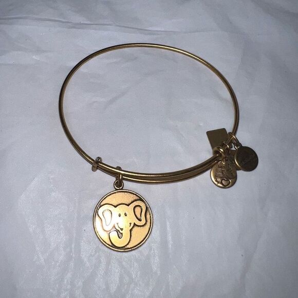 Alex and Ani Elephant Charm Bangle Bracelet Gold Tone RARE RETIRED - Picture 1 of 6